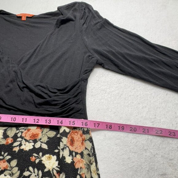 MODCLOTH Women Dress Mixed Media Wrap Top 3/4 Sleeve Sz XL Black Floral 34-7 - Picture 10 of 11